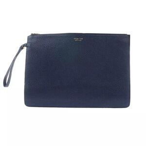 NIB Sergio Rossi Navy Blue Zip Pouch Clutch